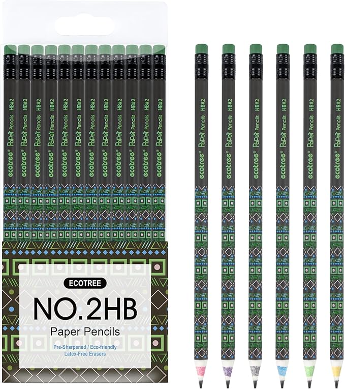 ECOTREE Pencils #2 Pre-Sharpened Pencils for Kids Number 2 Pencil with Erasers for School, Writing, 12 Count
