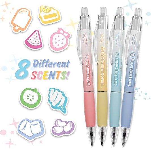 Simply Delightful Smens - Patented Gourmet Scented Black Gel Ink Pens, Medium Point, 8 Count - Fun, Cute, Cool, Smelly Pens for Kids