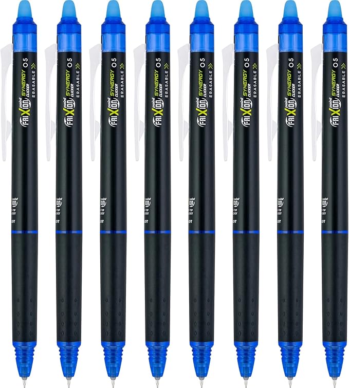 PILOT FriXion Synergy Clicker Erasable Gel Ink Pens, Extra Fine Point, Blue Ink, 8-pack (17849)