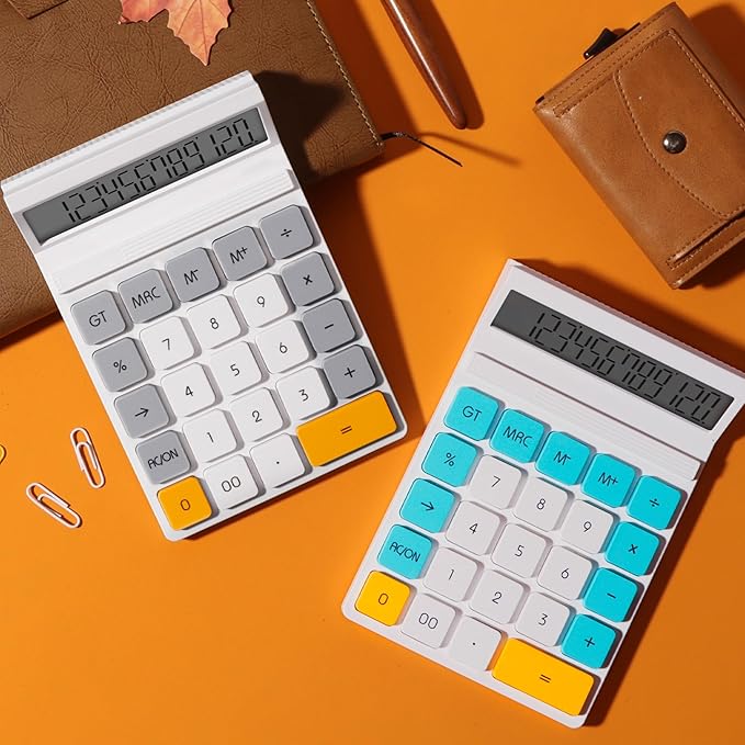 12 Digits Desktop Calculator with Large LCD Display and Sensitive Button, for Home, Office, School, Class and Business, 4 Function Basic Calculators for Desk