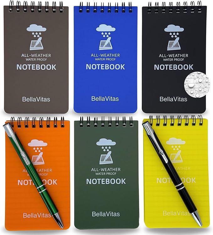 Waterproof 3x5 Notebook Pocket Notebook Small Spiral Notebooks Pocket Notepad Small Notepad 3x5 Pocket Notepad Police Notepad Tactical Notebook and All-Weather pen 6 Pack Multi