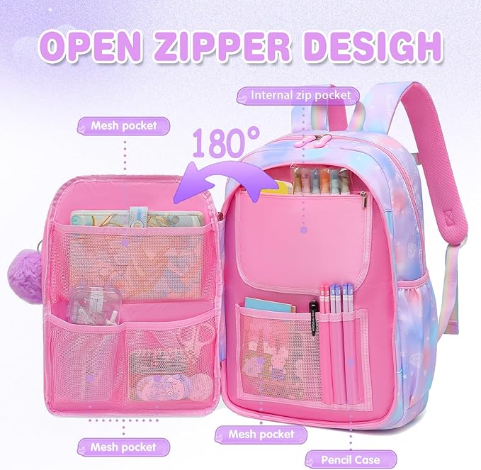 Sweet Girls Backpack - Stylish Splash-resistant School Bag with Multiple Pockets & Trendy Laptop Compartment（17inch Purple）