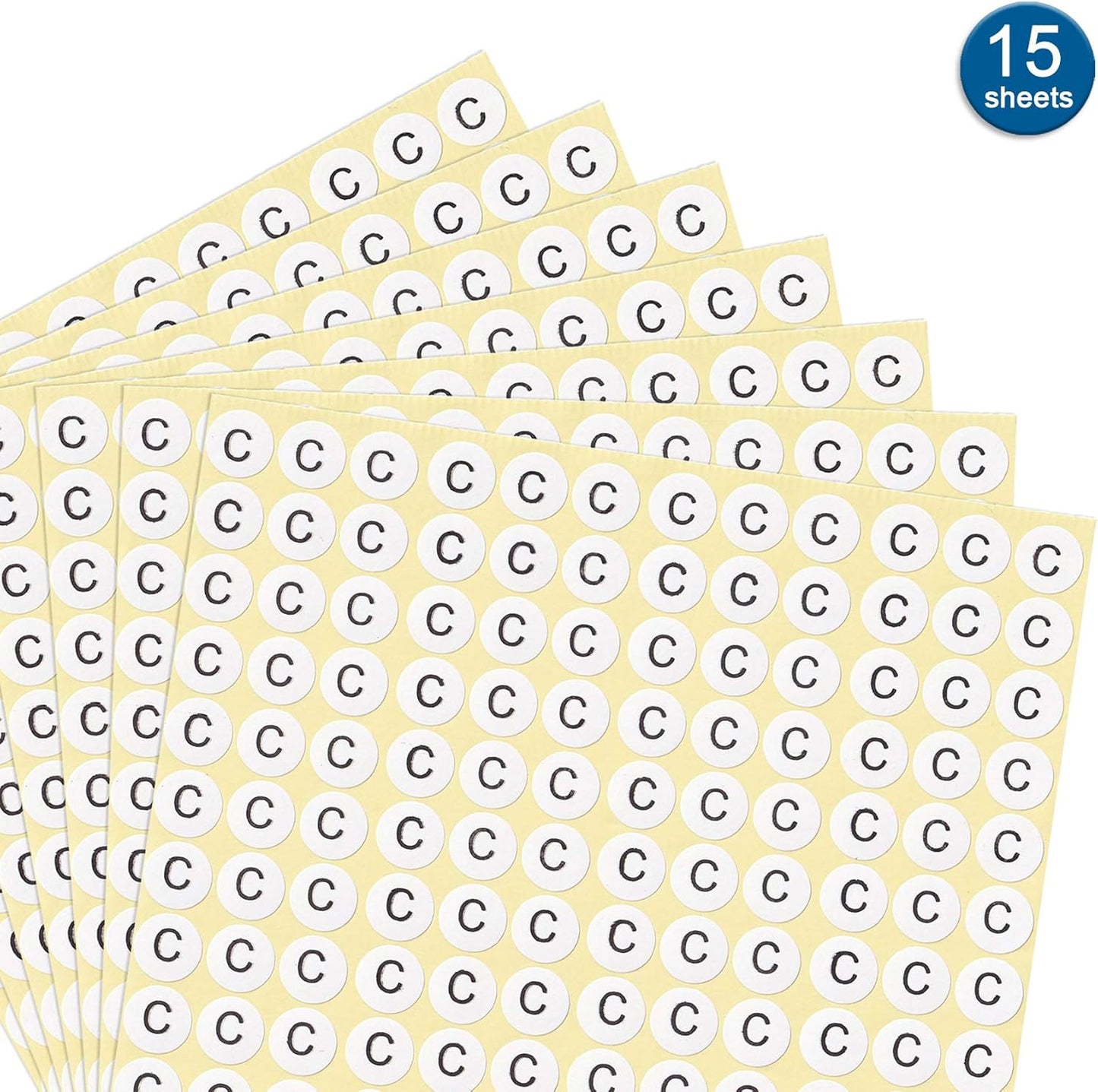 dealzEpic - Alphabet Stickers of The Letter C - Small Round Paper Self-Adhesive Peel and Stick Letter Labels - Set of 15 Sheets