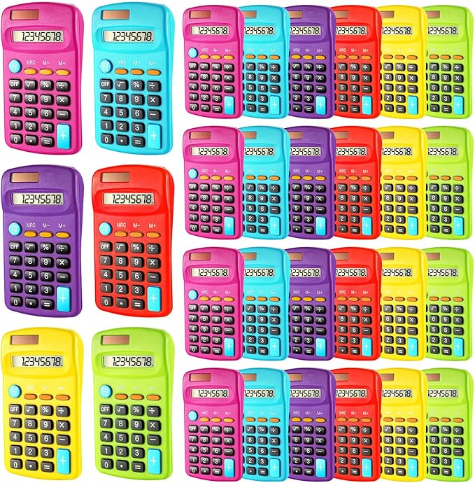 Weewooday 18 Pieces Pocket Size Basic Calculators Bulk 8 Digit Mini Solar Battery Dual Power Calculator for Desktop Home Office School Students Kids, Standard Function 6 Colors