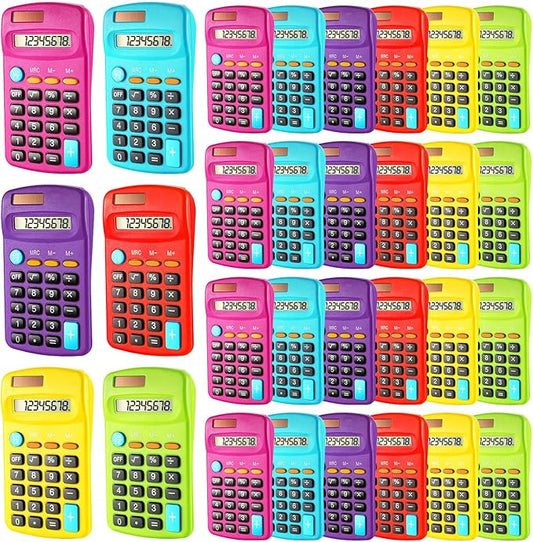 Weewooday 18 Pieces Pocket Size Basic Calculators Bulk 8 Digit Mini Solar Battery Dual Power Calculator for Desktop Home Office School Students Kids, Standard Function 6 Colors