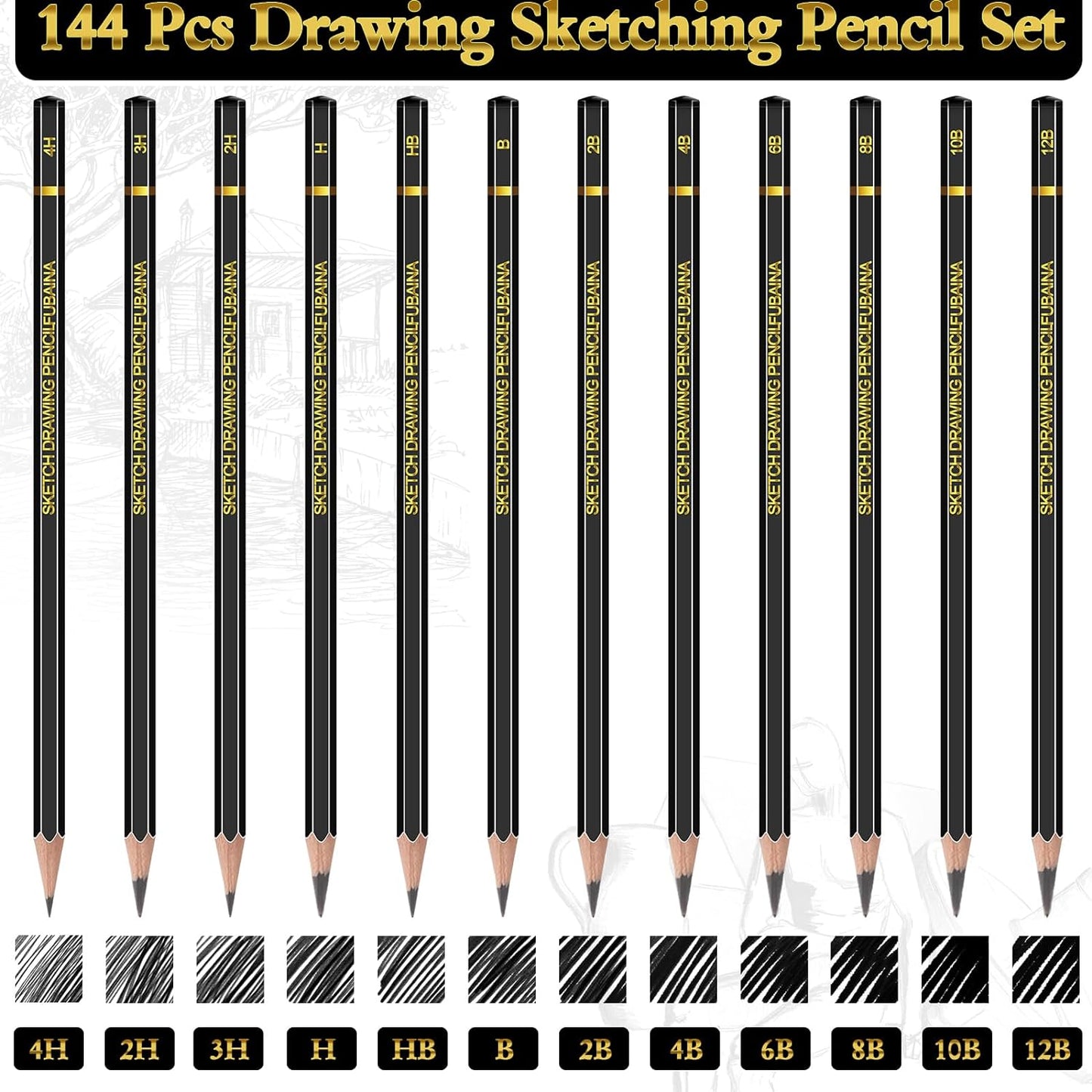 Humyoun 144 Pcs Drawing Sketching Pencil Set Professional (12b - 4h) Graphite Charcoal Gift Bulk for Artists Beginners, Pro Artists, Drawing Art, Sketching