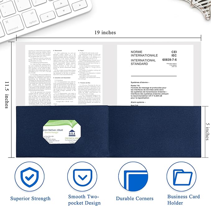 Zzrywuty 50 Packs Two Pocket File Folders with Business Card Slot,Textured Paper,Letter Size,Holds 100 Plus Sheets for School,Office,Business,Royal Blue