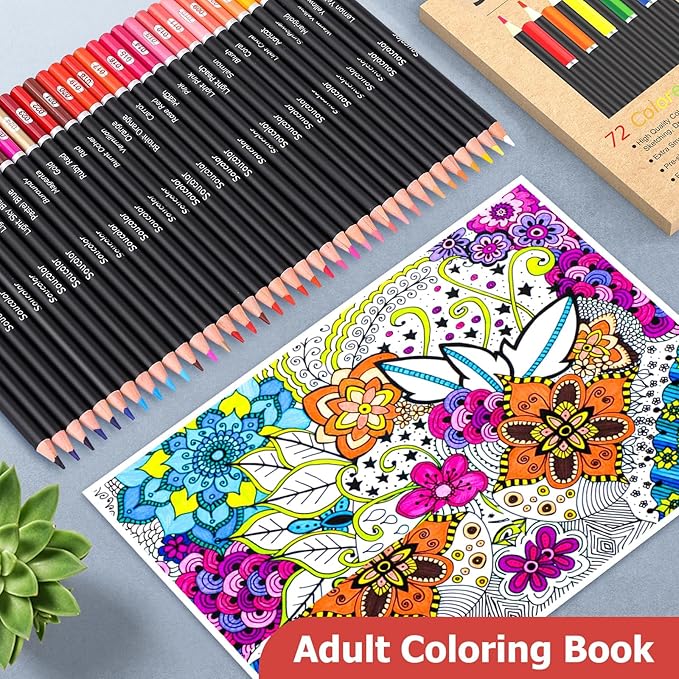 Soucolor 72-Color Colored Pencils for Adult Coloring Books, Soft Core Color Pencil Set for Kids Art Supplies, Coloring Pencils for Adult Blending Shading Drawing, Stocking Stuffers for Teen Girl Gifts