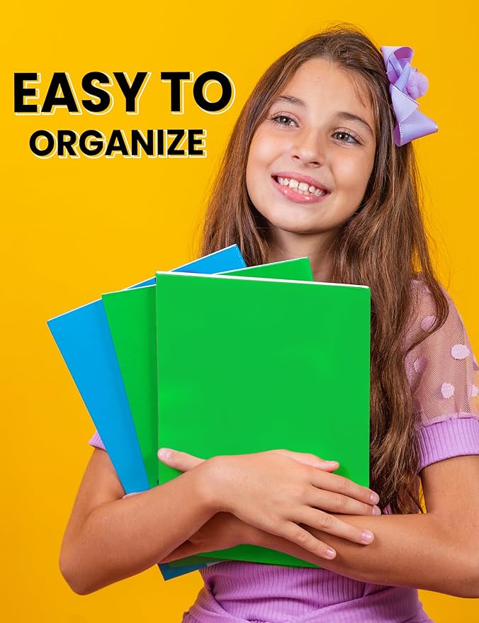 SUNEE Folders with Pockets 3 Hole Punched(50 Pack, Green), 2 Pocket Folders Fit Letter Size Paper, Paper File Folder for School Office Home Business