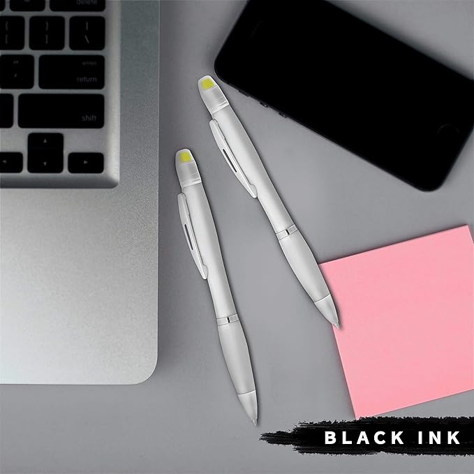 DISCOUNT PROMOS 10 Marathon Gel Highlighter Pens Pack - Twist Mechanism, Ballpoint - Silver