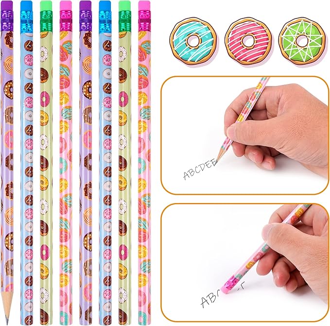 100 Pieces Donut Themed Pencils Cylinder Wood Pencils with Various Donut Element 4 Style Assorted Kids Pencils Girls Birthday Present Party Supplies Student Carnival Prize School Office Supply (100)
