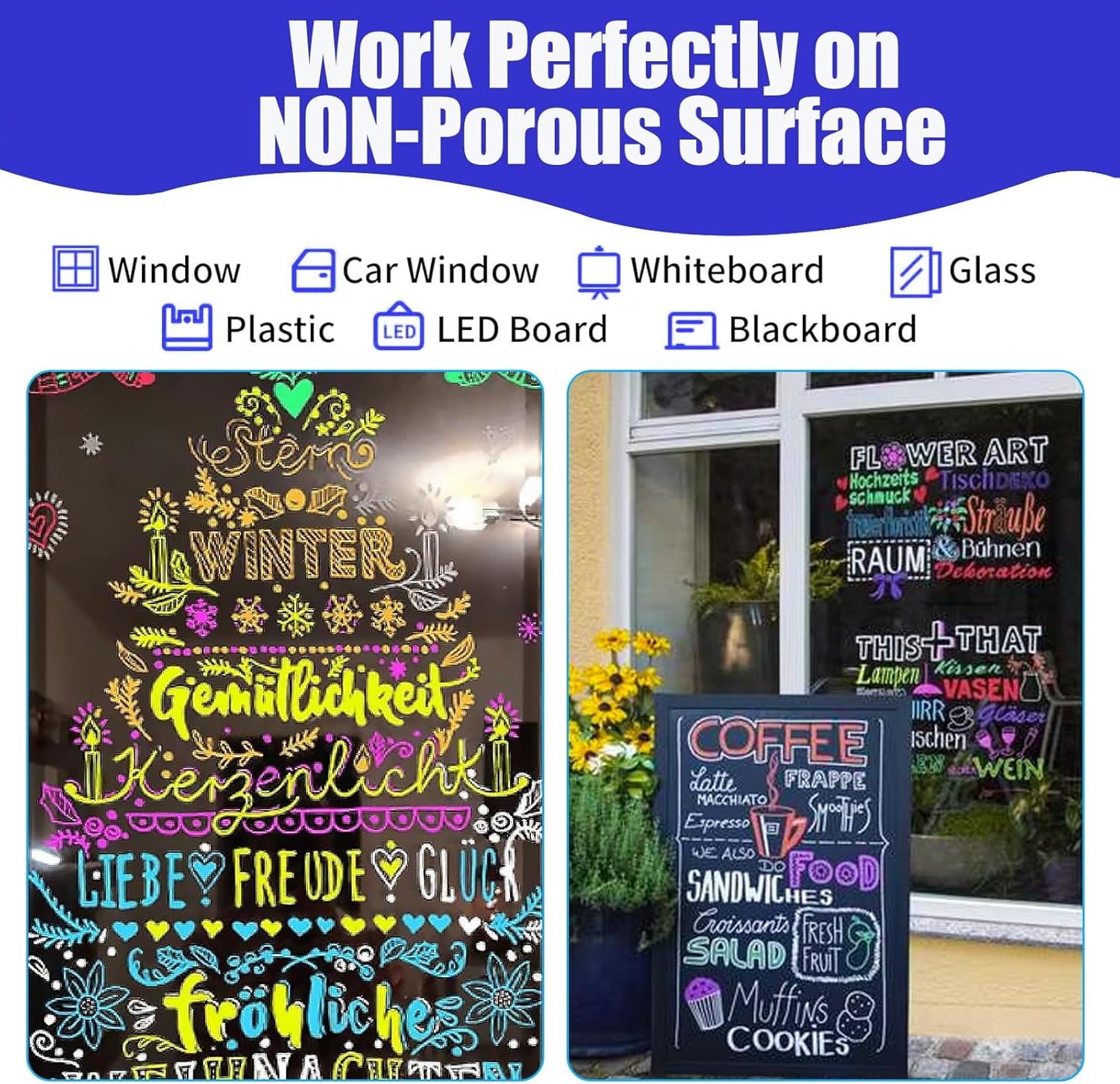 Window Chalk Markers for Cars Glass Washable, 16 Colors Jumbo Liquid Chalk Marker Pens with 10mm 3 in 1 Nib Wide Tips, Big Chalkboard Markers Car Window Paint Pens for Auto, Bistro, Mirror, Poster