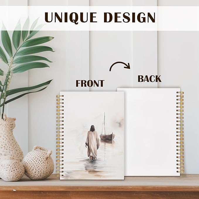 Qabliqo Watercolor Christian Jesus Spiral Notebooks, Jesus Walking on Water Journals for Writing, Prayer Journal, Christian Gifts for Women Men, Religious Notebook for Note Taking, 5.5x8.3 Inch