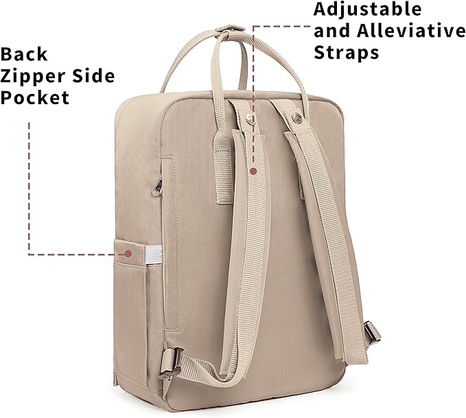 KALIDI Casual Laptop Backpack 15 Inches Classic Camping Rucksack Travel Outdoor Square Daypack College Hiking Gym Bag, Khaki