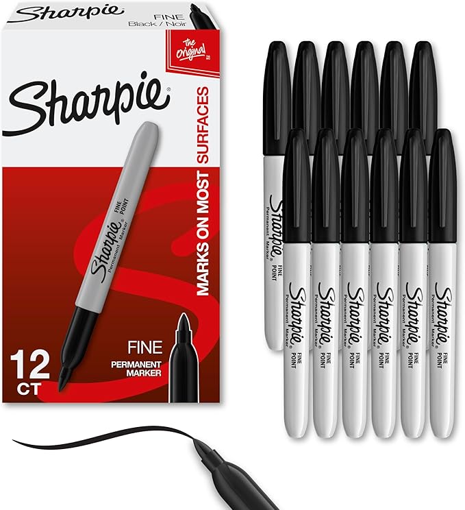 Sharpie Permanent Markers Set Quick Drying And Fade Resistant Fine Point Marker For Wood Plastic Paper Metal And More Drawing Coloring And Poster Marker Black 12 Count