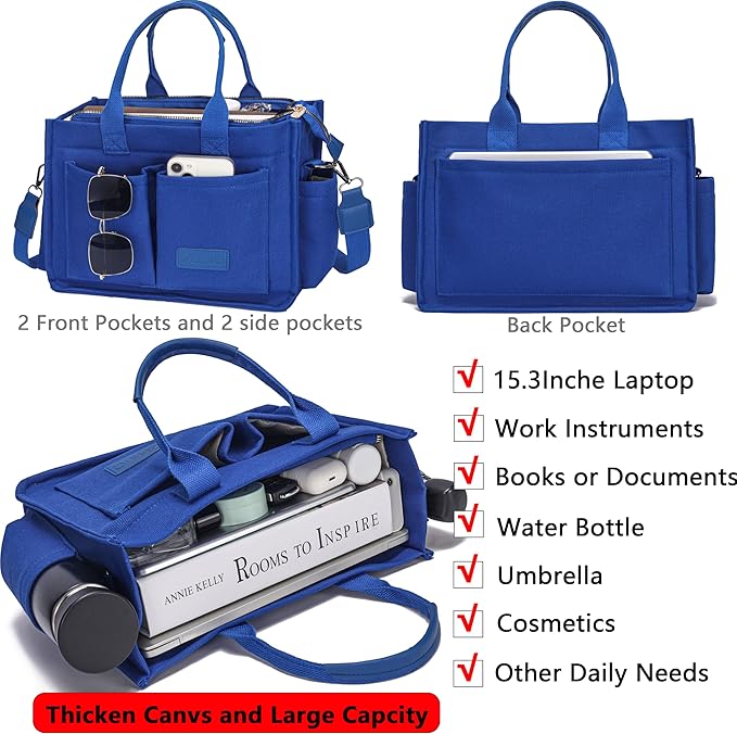 Tote Bag for Women With Compartments,Large Canvas Tote Women's Purse Crossbody Bags Work Laptop Book Bag Satchels Handbags