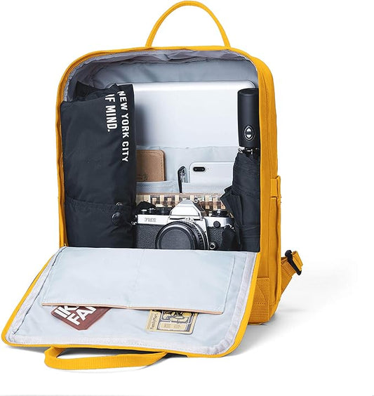KALIDI Casual Laptop Backpack 15 Inches Classic Camping Rucksack Travel Outdoor Square Daypack College Hiking Gym Bag, Yellow
