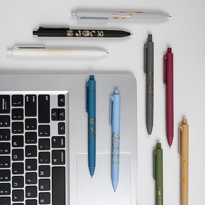 MiSiBao 0.7mm Black Ink Gel Pens Refillable & Retractable Gel Ink Rolling Ball Pens Gilding Process Pattern Smooth Writing Gel Pen (9-pack)