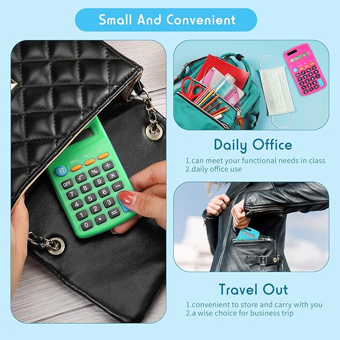 Weewooday 18 Pieces Pocket Size Basic Calculators Bulk 8 Digit Mini Solar Battery Dual Power Calculator for Desktop Home Office School Students Kids, Standard Function 6 Colors