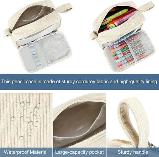 Bluboon Big Capacity Pencil Case Pencil Pouch Pen Case School Supplies Cute Pencil Box Pencil Bag for Teen Girls Boys Women Man (Beige A)