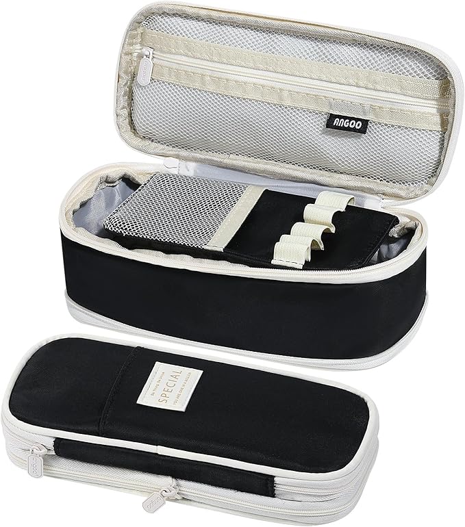 MoKo Large Capacity Pencil Case, Aesthetic Pencil Pouch Bag with Zipper, Cute Pen Case Stationery Organizer Holder for Office/School Supplies, Back to School Gift, Black