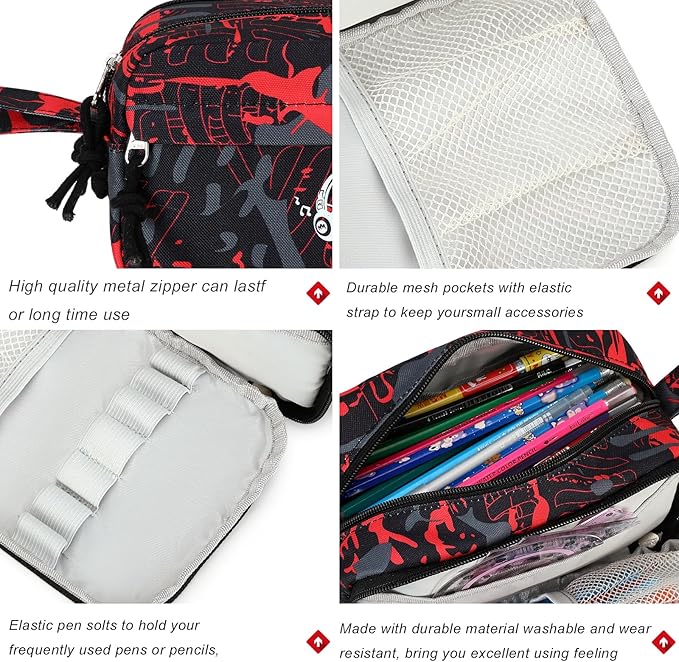 Bluboon Large Capacity Pencil Case Pen Pouch for School Supplies, Teens, Girls, Boys, Women & Men, Durable Multi-Purpose Organizer (Graffiti Red)