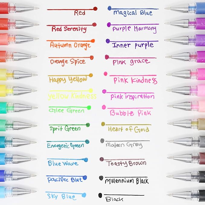THINK2MASTER [24 Colors] Think2 Color Gel Pens Set for Kids and Adult. Perfect for Drawing, Journaling, Doodling, Scrapbooking
