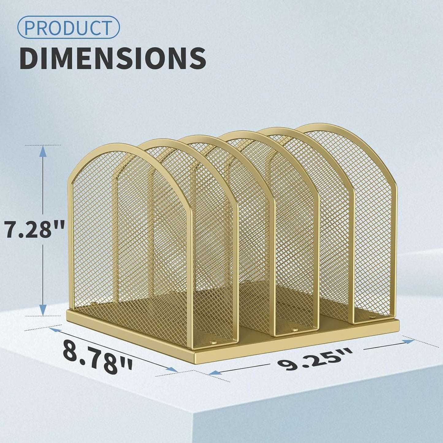 5-Section Vertical Desktop Organizer, 5-Section Mesh File Folder Stand Sorter for Office Home Classroom Organization (1, Gold)