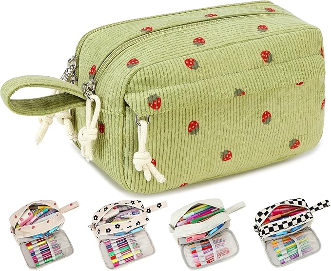 Bluboon Big Capacity Pencil Case Pencil Pouch Pen Case School Supplies Cute Pencil Box Pencil Bag for Teen Girls Boys Women Man (Strawberry Green2)