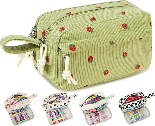 Bluboon Big Capacity Pencil Case Pencil Pouch Pen Case School Supplies Cute Pencil Box Pencil Bag for Teen Girls Boys Women Man (Strawberry Green2)