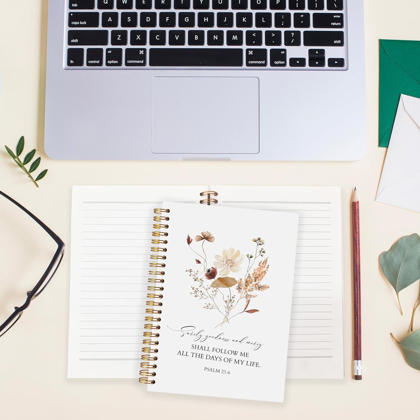 BearCake Floral Christian Notebook Journal, Christian Gifts for Women, Bible Notebooks for Note Taking, Bible Journaling Notebook, Surely Goodness and Mercy Hardcover Spiral Notebook 5.5x8.3