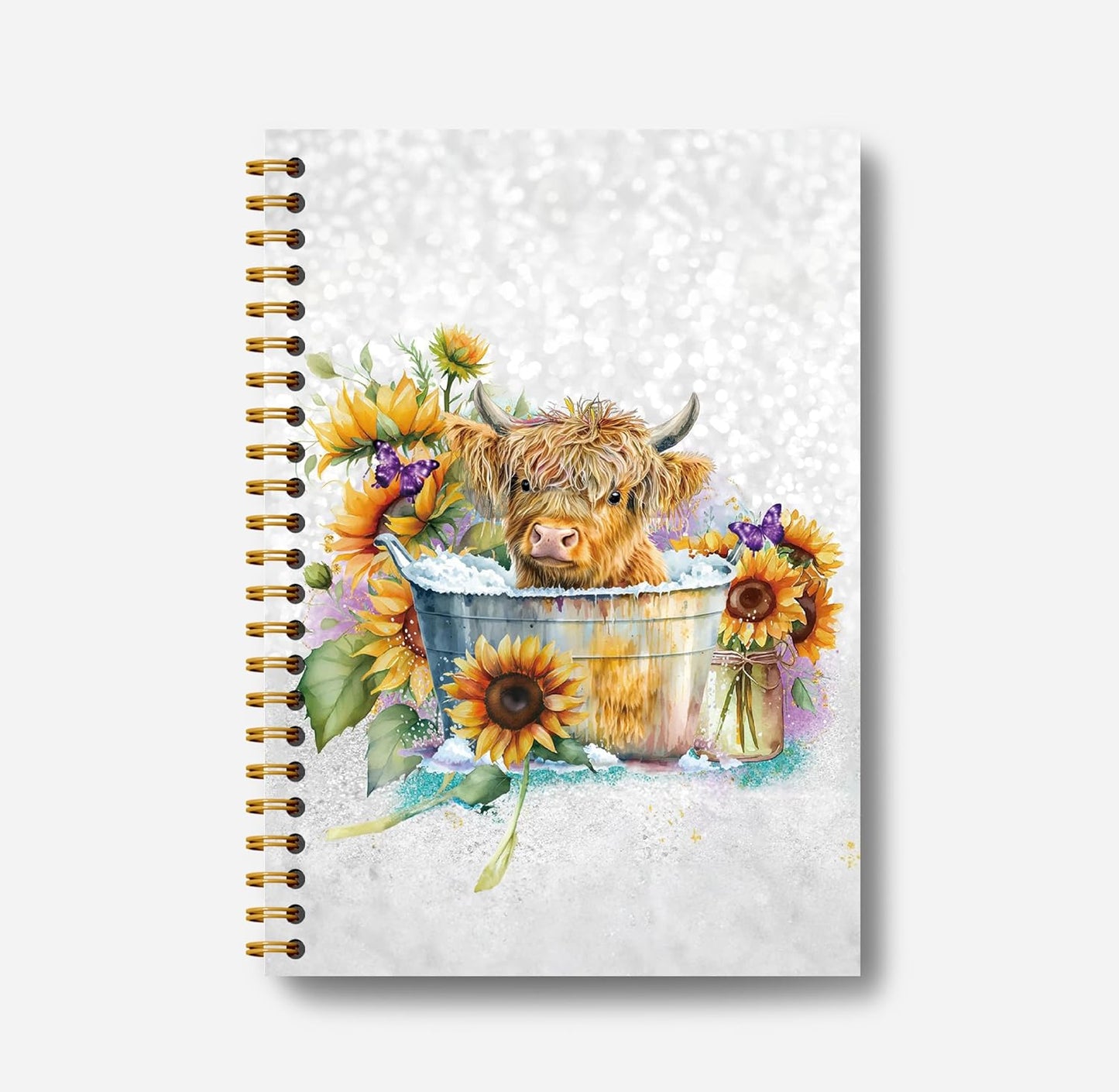 Highland Cow Notebook Journal - Sunflower Notebook, Summer Sunflower Journal Notebook 5.5×8.3, Highland Cow Gifts, Cow Gifts for Women, 164 Pages