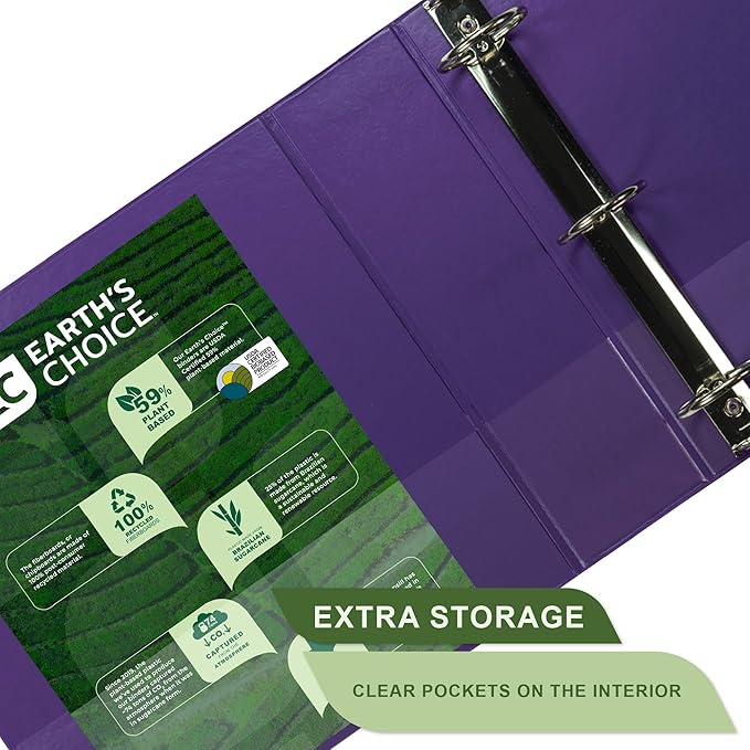 Samsill Earth’s Choice™, Durable Fashion Color 3 Ring View Binder, 3 Inch Round Ring, Up to 25% Plant Based Plastic, Eco-Friendly, USDA Certified Biobased, Purple, Value 2 Pack (U86808)