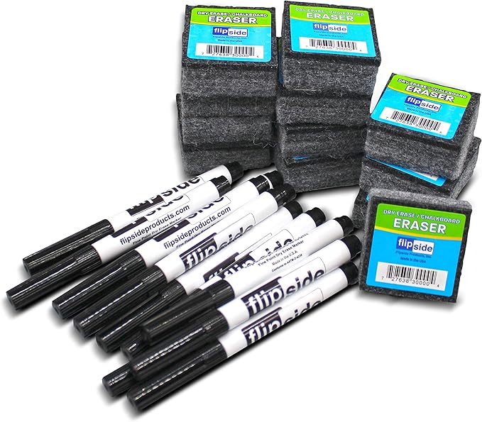 Flipside Products Double Sided Rectangular Graph Dry Erase Answer Paddles w/Black Dry Erase Marker and Erasers, Auction Handheld Whiteboard, Handle Response Board, 36 Pieces, Math Practice, 12 Set