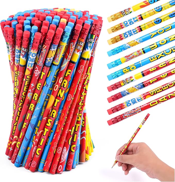 Kolewo4ever Inspirational Pencils, 100 Pieces with 10 Different Designs, Words of Encouragement, Smooth Graphite, Colorful Eraser, Suitable for School, Home, Office