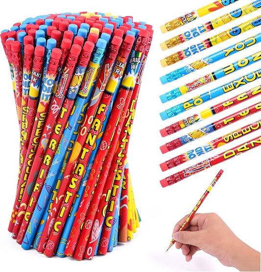 Kolewo4ever Inspirational Pencils, 100 Pieces with 10 Different Designs, Words of Encouragement, Smooth Graphite, Colorful Eraser, Suitable for School, Home, Office