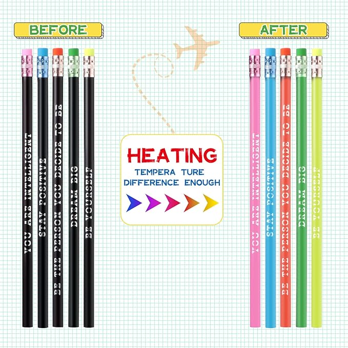 Epakh 100 Pcs Inspirational Pencils Color Changing Pencils Bulk with Eraser HB Wooden Pens Gift for Kids Back to School Gift for Classroom, Student Reward(Black,Classic Style)