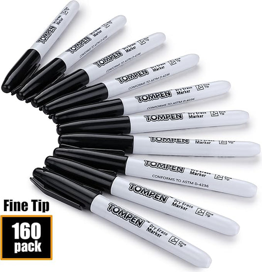 Dry Erase Markers Black,160 Bulk Pack Fine Tip,Low Odor Quick-Drying Whiteboard Markers for Office Home School Writing Planning