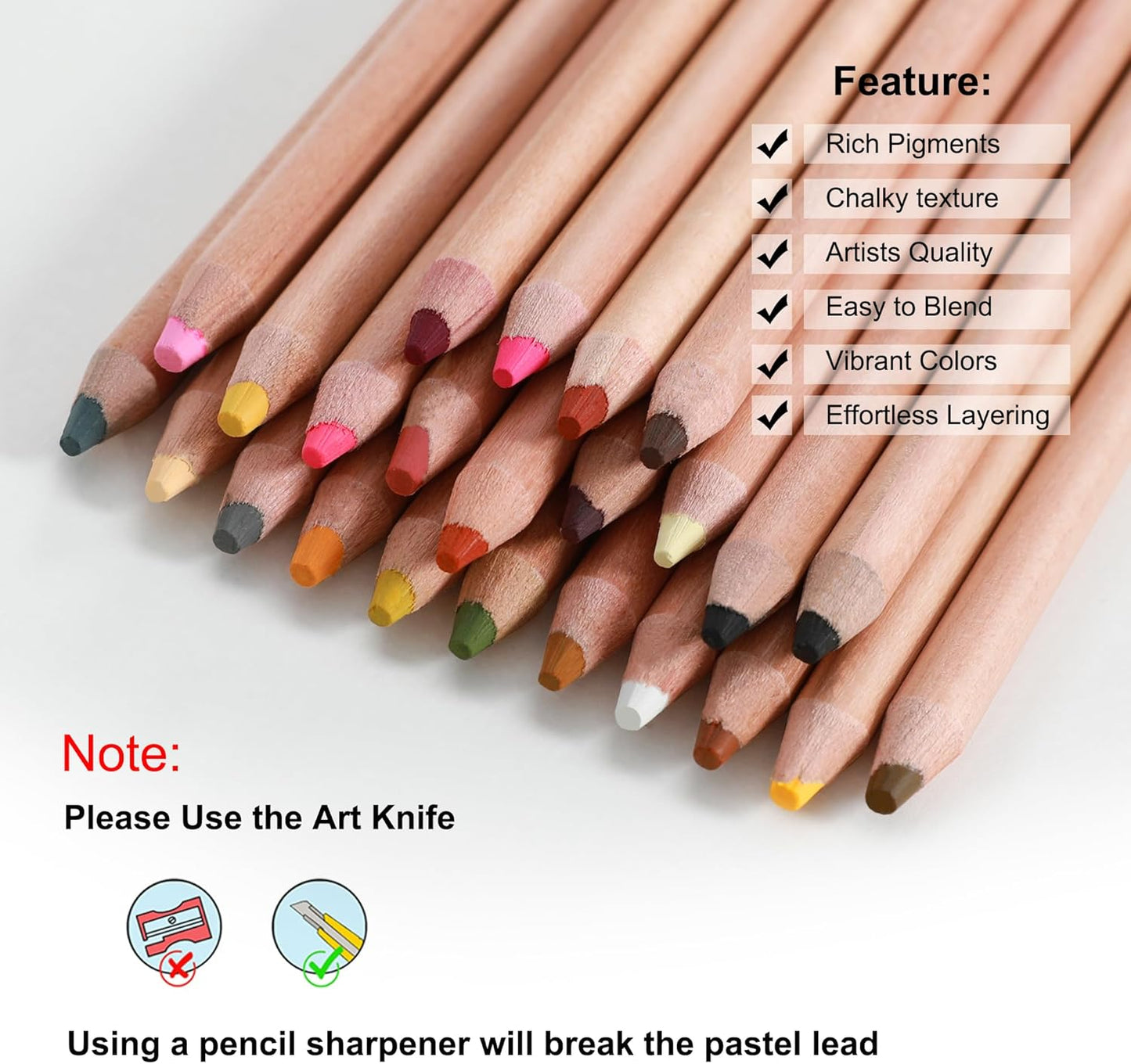 KALOUR Pro Pastel Chalk Colored Pencils,24 Colors portrait set,Color Charcoal Pencils for Drawing Sketching Coloring Shading,Art Supplies for Adults Artists