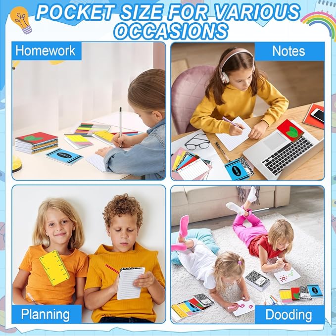 24 Pack Back to School Party Favor Mini Composition Books Small Pocket Size Crayon Pencil Apple Teacher Appreciation Notebooks for Students First Day of School Gift Favors Classroom Prize 5x3 Inch