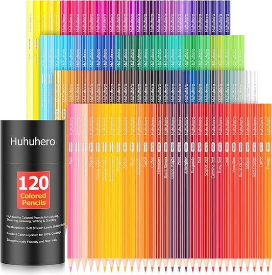 Huhuhero 120 Count Colored Pencils Set for Adult Coloring Books, Soft Core Vibrant Blendable Art Drawing Pencils, Premium Art Supplies for Kids Adults Beginners, Back to School Supplies Teacher Gifts
