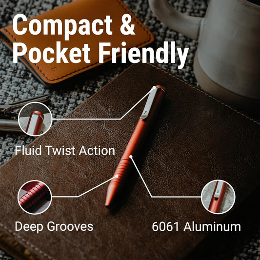 Everyman Grafton Mini Twist Refillable 0.7mm Ball Point Pen Crimson | Sleek Anodized Aluminum Pocket Pen with Grooved Grip | Smooth Writing EDC Ink Pen for Office, Travel, Work & Gifting