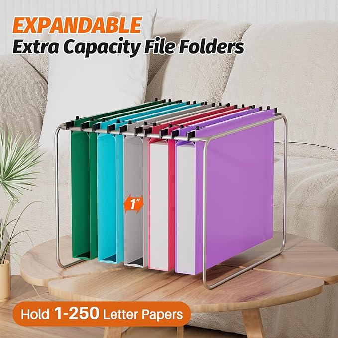 Extra Capacity Plastic Hanging File Folders,12 Pack Reinforced Hang Folder,Heavy Duty 1 Inch Expansion,Filing Cabinet Folders Letter Size for Bulk Files/Medical Charts (No Sealed, Assorted Colors)
