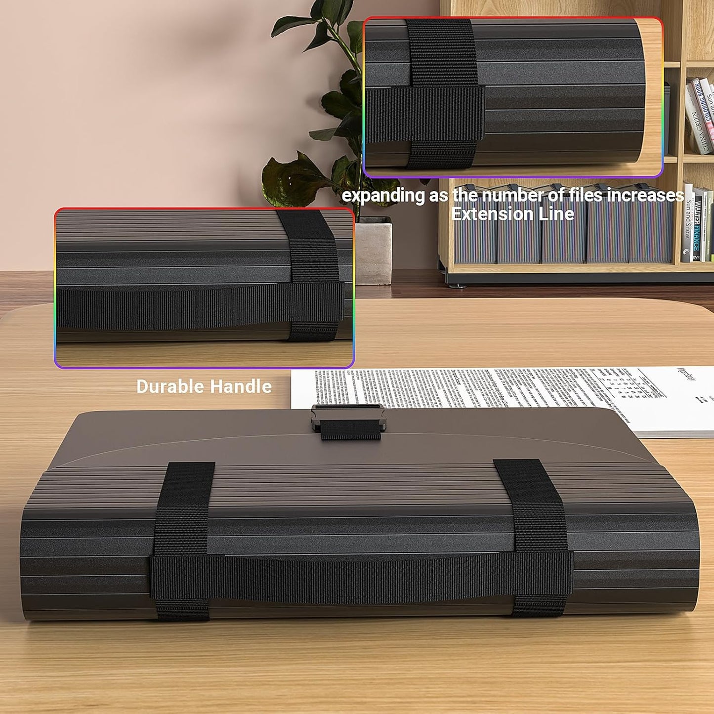 Marati 25 Pockets Expanding File Folders with Handle,Accordion File Organizer,Portable Filing Box,Colored Tabs for Document Paper,A4/Letter Size,Black