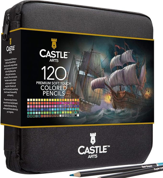 Castle Art Supplies 120 Colored Pencils with Zipper | Quality Soft Coloured Leads for Adult Artists, Professionals and Colorists | In Zipper Pouch