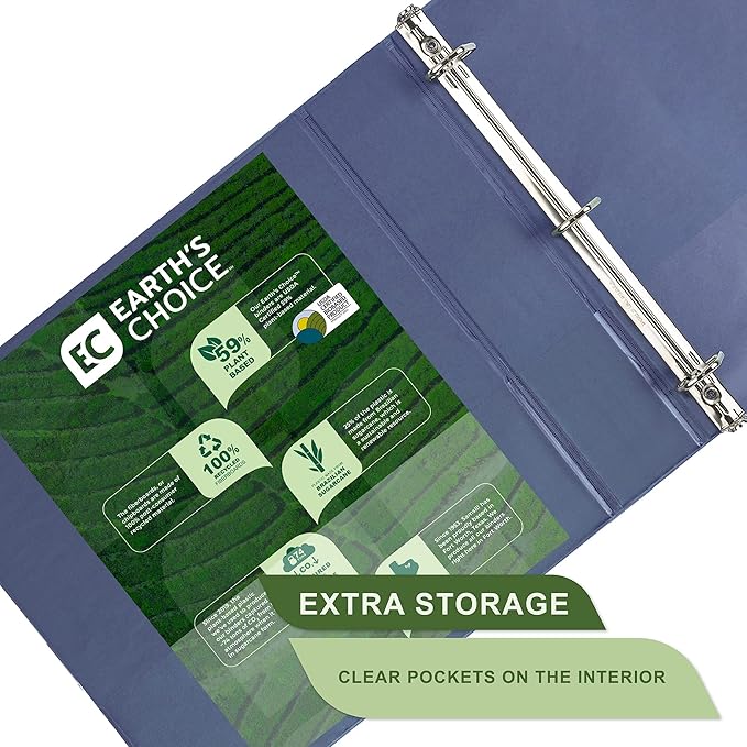 Samsill Plant-Based 2 Inch Durable D-Ring, Made in USA, View Binder, Eco-Friendly, USDA Certified Biobased, 2 Pack, Indigo Blue