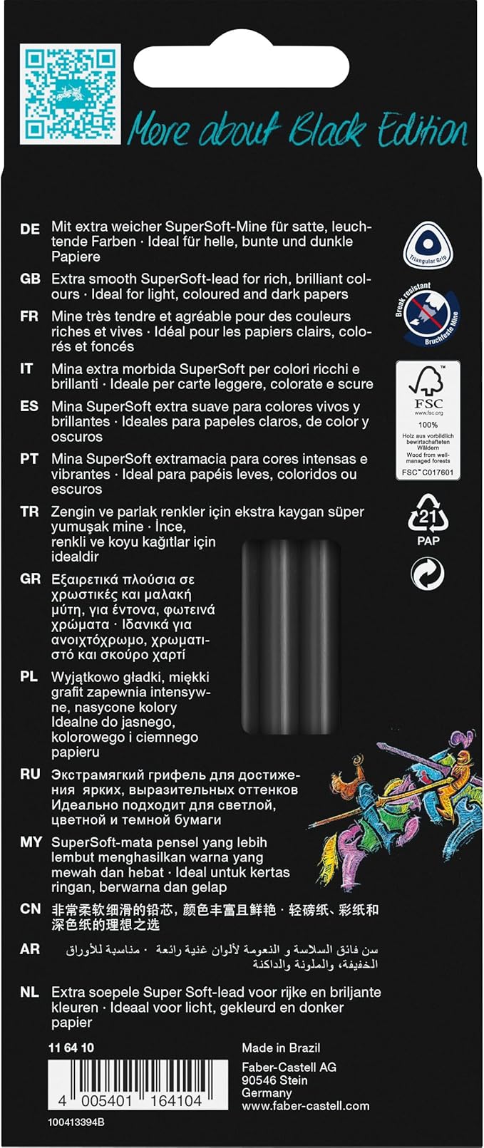 Faber-Castell Black Edition Colored Pencils, Neon & Pastel 1 Count (Pack of 12)