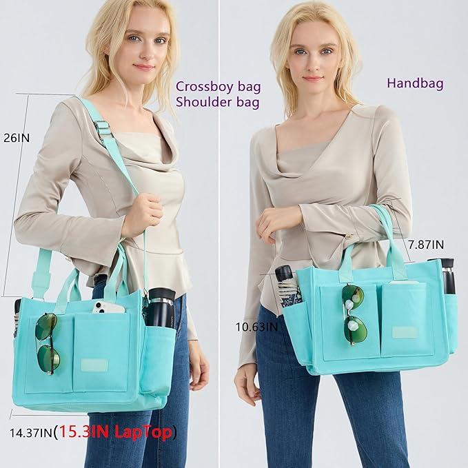 Tote Bag for Women With Compartments,Large Canvas Tote Women's Purse Crossbody Bags Work Laptop Book Bag Satchels Handbags