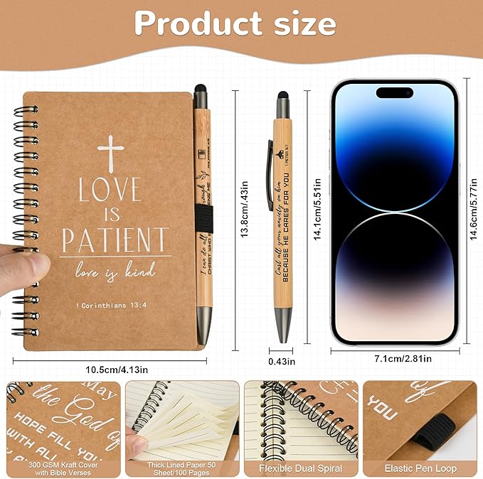Christian Prayer Journal Spiral Notebooks Bulk with Pens - Small Notepads (4.13”x5.43”) - inspirational Gifts for Women men,Church Members & Bible Study Groups (30 sets Brown)