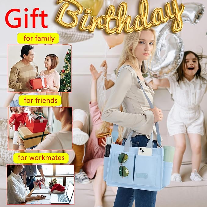 Tote Bag for Women With Compartments,Large Canvas Tote Women's Purse Crossbody Bags Work Laptop Book Bag Satchels Handbags